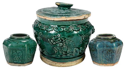 Three Chinese Green Glazed Ceramic Vessels