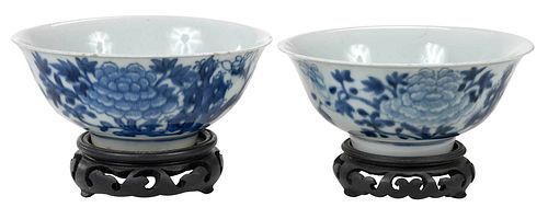 Two Chinese Underglaze Blue Peony Bowls