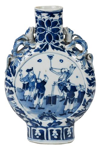 Chinese Underglaze Blue Moon Flask with Performers