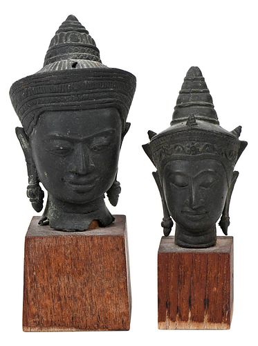 Two Thai Bronze Heads of Buddha