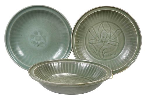 Three Chinese Celadon Glazed Earthenware Bowls