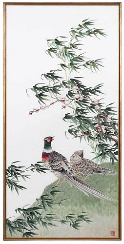 Framed Chinese Embroidered Pheasant Needlework
