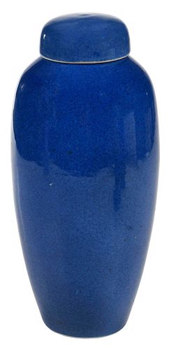 Chinese Blue Glaze Porcelain Lidded Vase