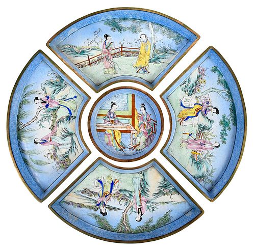Group of Five Chinese Enamel Sweetmeat Trays 