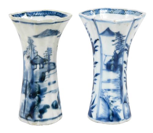 Near Pair of Chinese Blue and White Spill Vases