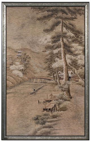 Framed Chinese Embroidered Landscape Panel