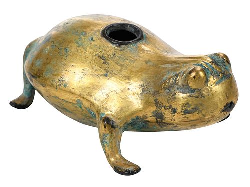 Chinese Zhou Dynasty Style Gilt Bronze Toad Waterdropper