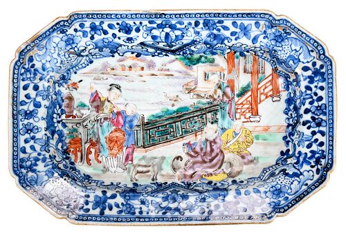 Chinese Rectangular Underglaze Blue and Enamel Dish