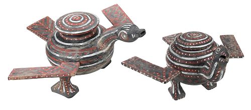 Two Chinese Zhou Dynasty Style Pottery Bird Form Vessels
