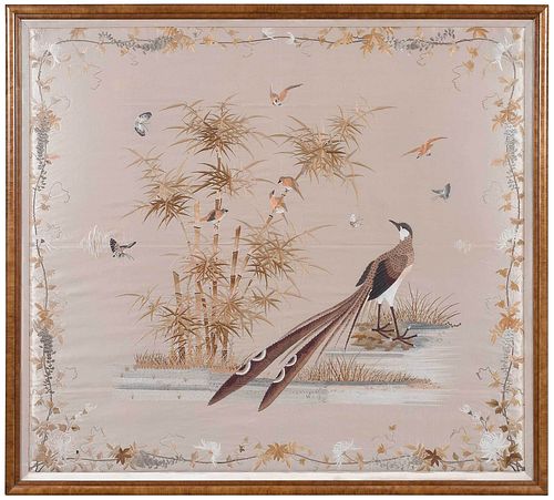 Framed Chinese Embroidered Silk Pheasant Panel