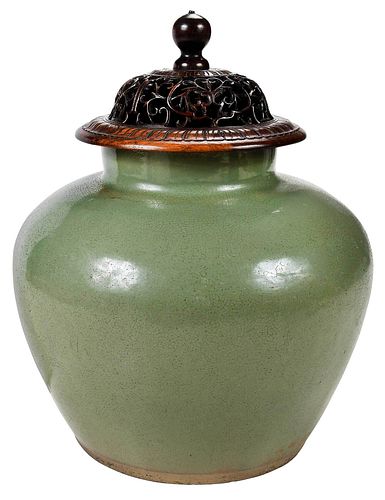 Chinese Celadon Glazed Earthenware Covered Jar
