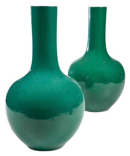 Pair of Chinese Green Glazed Vases