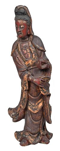 Painted and Gilt Carved Wood Guanyin
