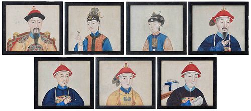 Group of Seven Framed Chinese Ancestor Portraits
