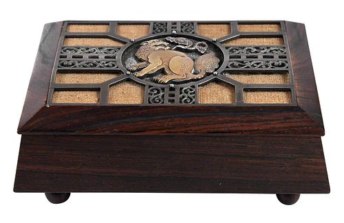 Japanese Rosewood and Silver Mounted Box