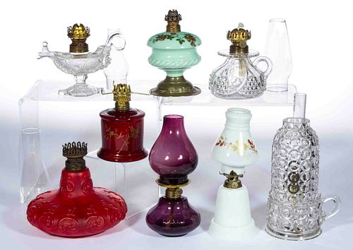 ASSORTED GLASS MINIATURE LAMPS, LOT OF EIGHT