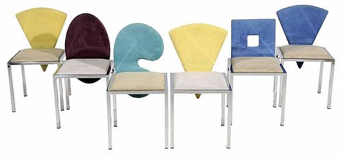 Set of Six Suede-Upholstered