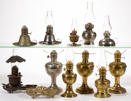 ASSORTED METAL MINIATURE LAMPS AND ARTICLES, LOT OF 12