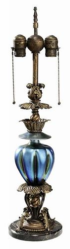Blue Iridescent Glass Vase Mounted