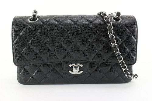CHANEL 2022 BLACK QUILTED CAVIAR LEATHER MEDIUM CLASSIC DOUBLE FLAP SHW