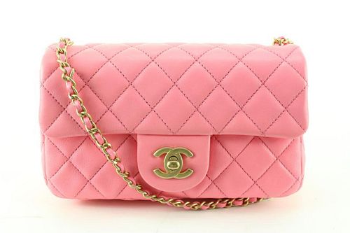 CHANEL QUILTED PINK LAMBSKIN PEARL CRUSH MINI CLASSIC FLAP