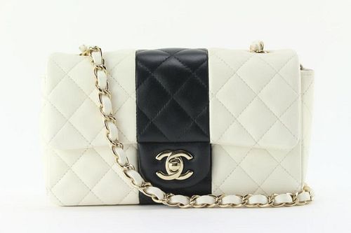 CHANEL QUILTED WHITE X BLACK MINI CLASSIC FLAP RECTANGULAR