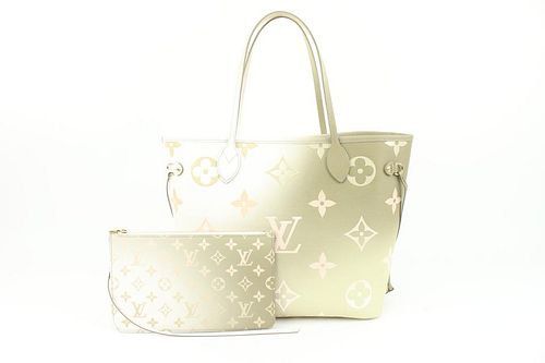 LOUIS VUITTON MONOGRAM SUNSET KAKI NEVERFULL MM TOTE BAG WITH POUCH