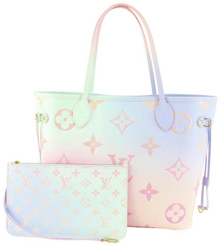 LOUIS VUITTON SPRING IN CITY SUNRISE PASTEL NEVERFULL MM TOTE BAG WITH POUCH