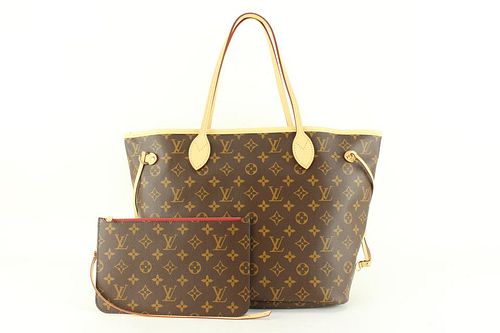 LOUIS VUITTON RED X MONOGRAM NM NEVERFULL MM TOTE BAG WITH POUCH