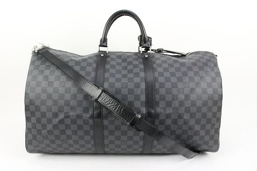 LOUIS VUITTON DAMIER GRAPHITE KEEPALL BANDOULIERE 55 DUFFLE WITH STRAP
