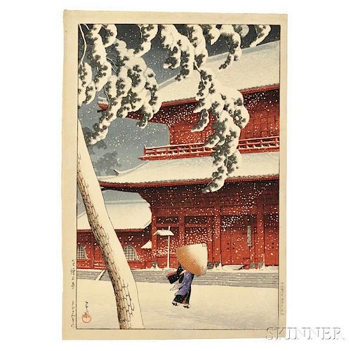 Kawase Hasui (1883-1957), Snow at Zojoji Temple, Shiba