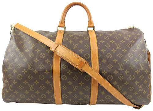 LOUIS VUITTON MONOGRAM KEEPALL BANDOULIERE 55 DUFFLE BAG WITH STRAP