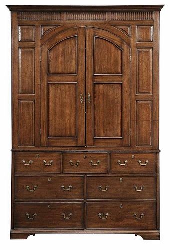 Welsh Paneled and Inlaid Oak Cupboard