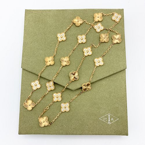 Van Cleef & Arpels Vintage 20 motif  Alhambra 18K Yellow Gold Diamond Long Necklace