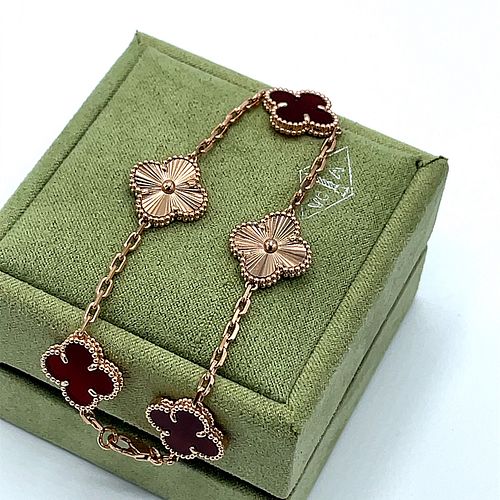 Van Cleef & Arpels Vintage18K Rose Gold Guilloche Carnelian 5 Motif Bracelet