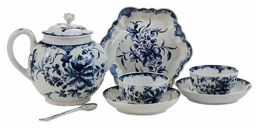 Seven Pieces Early Worcester Porcelain