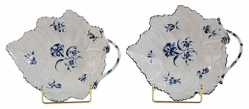 Pair Early Worcester Leaf Dishes