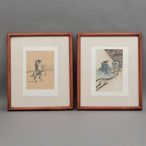 HENRI TOULOUSE - LAUTREC Lote de 2 litografía: a) Serie del Circo V. Sin firma. Litografía de edición póstuma 30 x 20 cm b)...