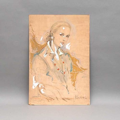 SYLVIA PARDO (Ciudad de México, 1941 - 2008). Retrato de dama. Mixta sobre cartón. Firmado. Detalles de conservación. 75.5 x 51 cm