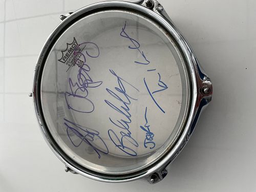 Aerosmith band signed drum head 
