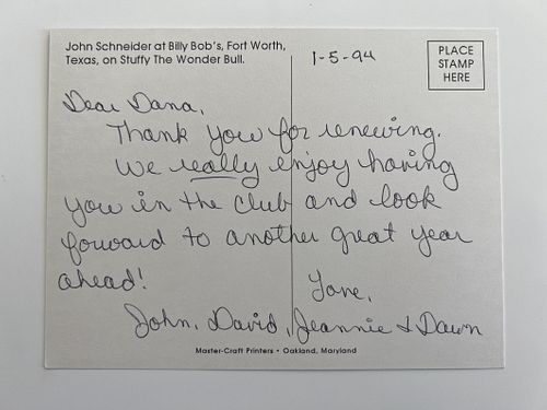 John Schneider signed post card 