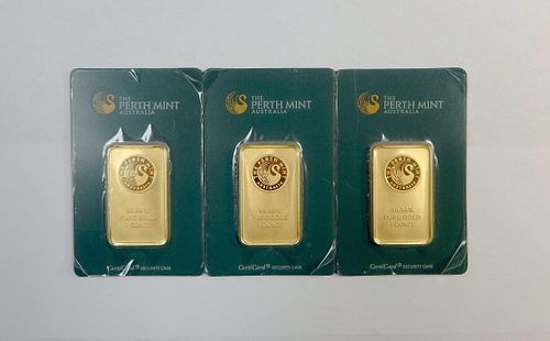 (3) Perth Mint Pure Gold 1 Troy Ounce Bars.