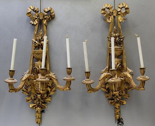 Pair of Carved Giltwood Sconces.