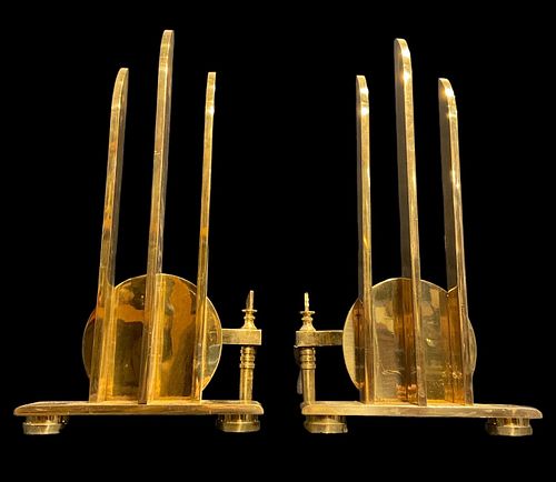 Art Deco DONALD DESKEY Brass Fireplace Andirons