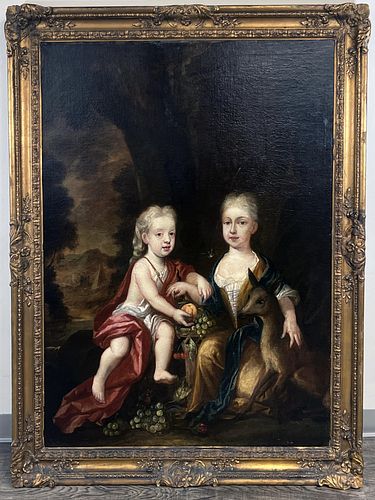 FRENCH SCHOOL 18TH C PAINTING MOTHER AND DAUGHTER