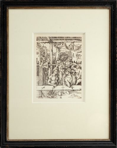 After Albrecht Durer (German, 1471-1528) Woodcut On Wove Paper,  Printed 19th Century, The Bath House, H 9.25'' W 6.62''