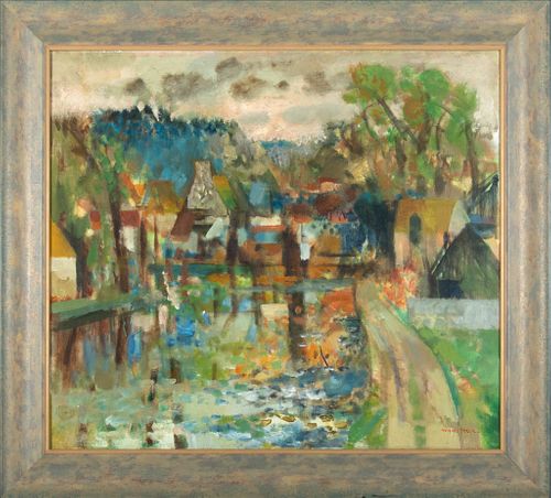 Jacques Petit  Oil On Canvas "Au Bord De L'eau", H 23.5'' W 26.5''