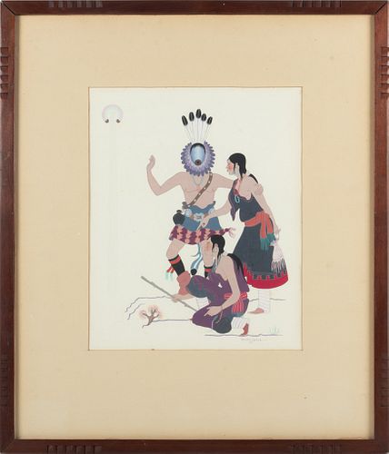 Gerald Nailor (American Colonial, 1917-1952) Gouache On Paper C. 1949, Kachina Dance, H 14.5'' W 11.5''