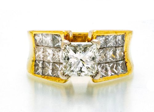 DIAMOND  RING 1.57CT. PRINCESS CUT, 18K GOLD, SIZE: 6.25, T.W. 12.5 GR