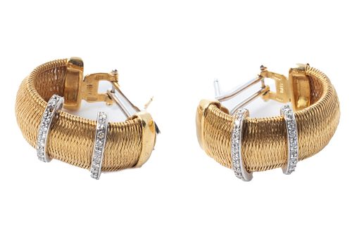 Pair of Roberto Coin  18kt Yellow Gold And Diamond Earrings,
